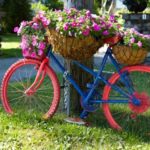 Bicicleta colorata suport de flori