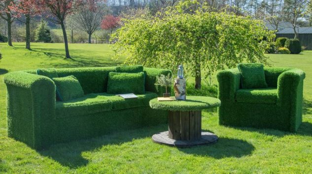 Canapea si fotoliu acoperite cu iarba